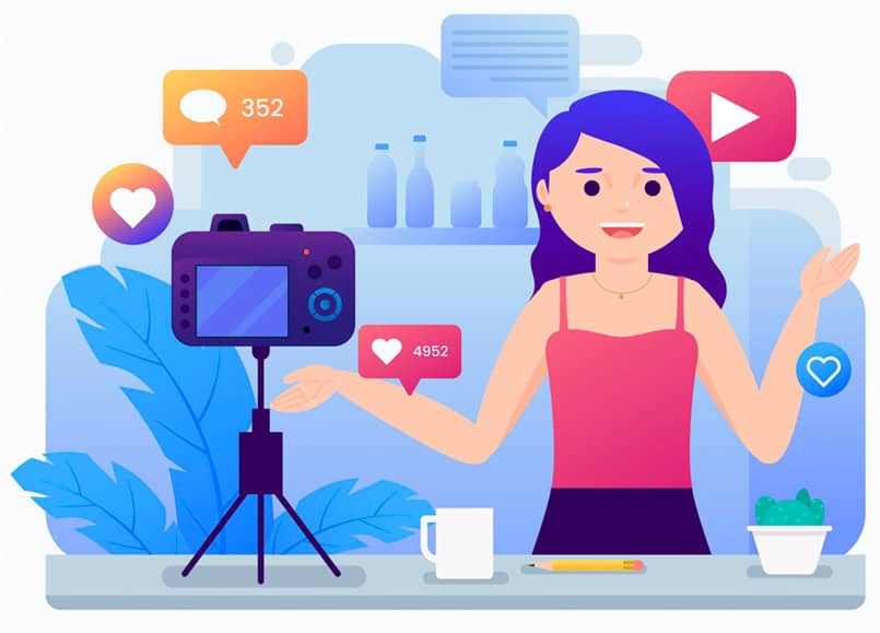 Illustration of someone creating a video and receiving many likes and comments