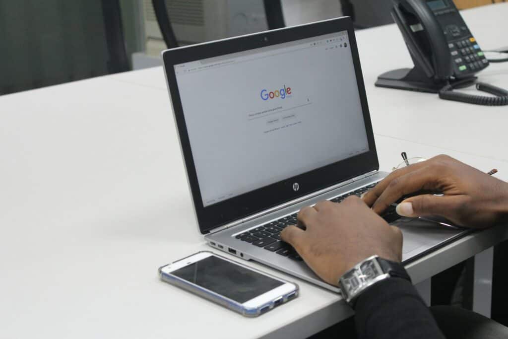 Person entering search terms into a search engine